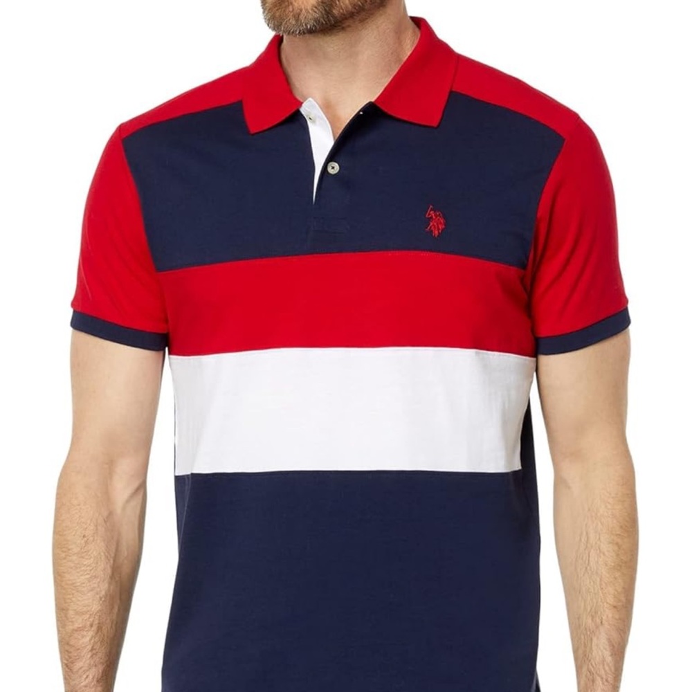Men's Red and Blue Striped Polo Shirt U.S Polo